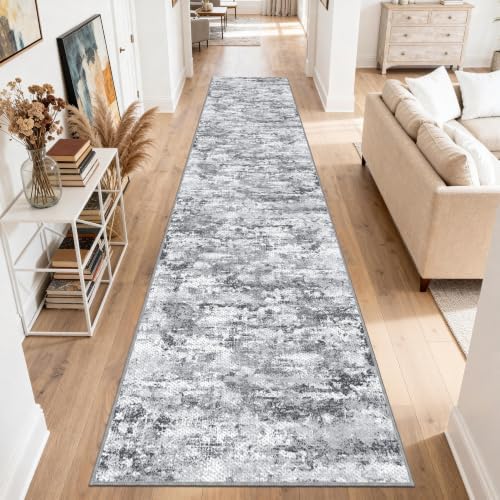 Long Hallway Runner Rug 3x12 ft Textured Non Slip for Dogs, Gray by TTelephant