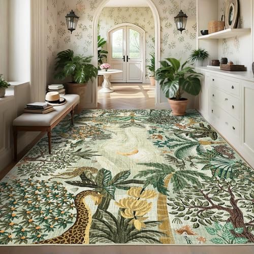 GarveeHome 6x9 Area Rug Jungle Green Washable Rugs for Living Room Bedroom, Soft Low Pile Non Slip Accent Floor Mat Animal Print Tiger Throw Rug Indoor Carpet Dining Room Playroom - Image 4