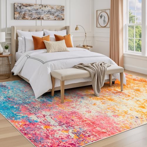 Rugflix 8x10 Area Rugs for Living Room, Colorful Rainbow Washable Large Rug - Image 3