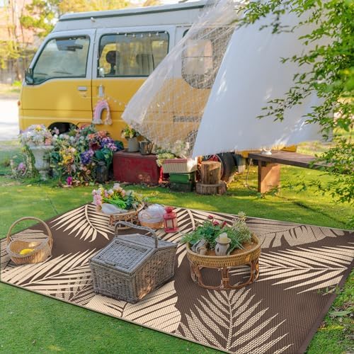 GENIMO Outdoor Rug, Waterproof Plastic Rugs for Patio, 5'x8' Coffee Beige - Image 3
