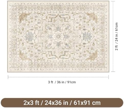 befbee 2x3 Washable Rugs, Entryway Non Slip Stain Resistant Beige Rug - Image 2