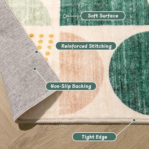 MUJOO Green Rug Boho Washable 5x7 Area Rugs Non Slip Modern Abstract Large - Image 6