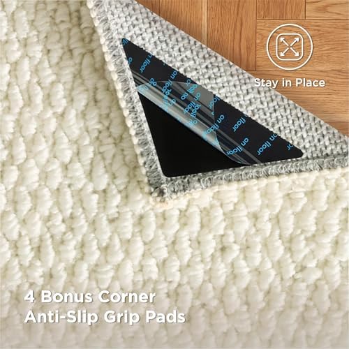 Bedsure 8x10 Faux Wool Area Rug for Living Room, Machine Washable, Ivory - Image 3