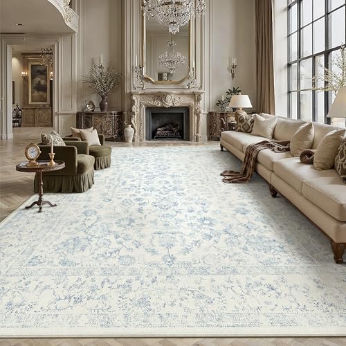 PureCozy 10x14 Blue Area Rug Washable Non Slip Large Vintage Living Room by PureCozy