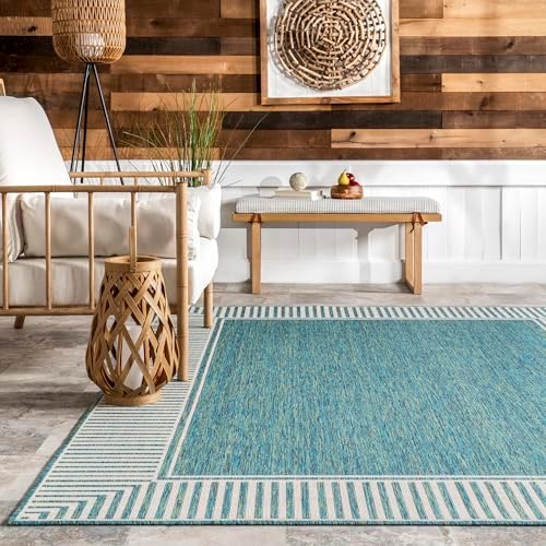 nuLOOM Asha Teal Bordered Power Loomed Indoor/Outdoor Area Rug, 4' x 6' - Image 5
