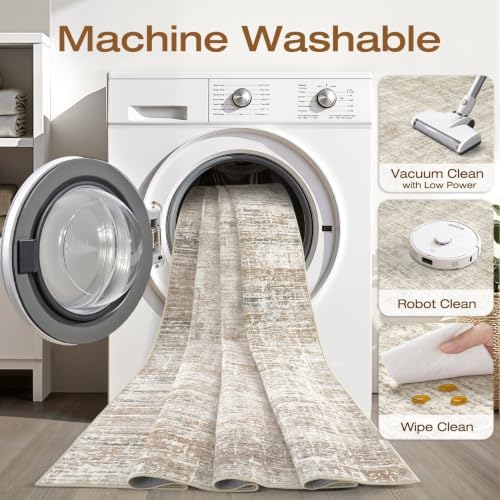 LOONGRUG 8x10 Area Rugs Washable Neutral Modern Living Room Rug Dark Brown - Image 2