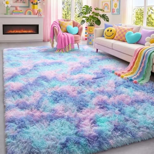 Plush Rainbow Purple Mermaid Area Rugs for Bedroom Girls,Living Room 6x9 Ft by PAGISOFE