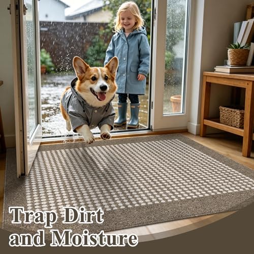 Ileading Indoor Door Mat, Absorbent Muddy Mats for Dogs, Low-Profile Entrance Welcome Mat with Non-Slip Rubber Backing, Washable Runner Carpet for Hallway,Entryway,Kitchen(Brown 32x48in) - Image 3