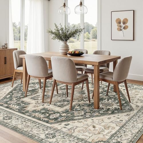 Area Rug for Living Room - 6x9 Washable Oriental Vintage Floral Large Soft Carpet - Fade Stain Resistant Non Slip Rugs for Bedroom Dining Room Nursery Dorm Office Home Decor - Vintage Green - Image 4