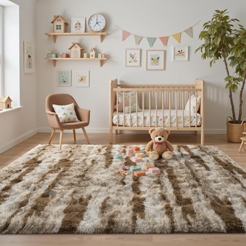 5x7 Ft Fuzzy Rugs for Bedroom,Khaki Neutral Area Rug Non-Slip,Carpet for Living Room Nursery Kids PlayRoom Indoor Modern Plush Carpets - Image 4