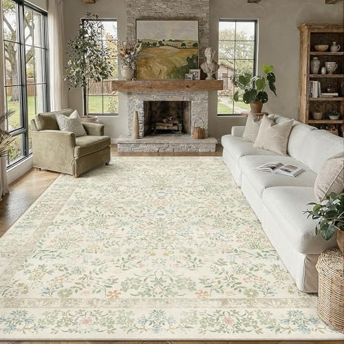 PureCozy 6x9 Light Green Floral Area Rug Vintage Farmhouse Style - Image 2