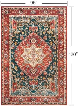YJ.GWL Area Rugs for Living Room 8x10 Machine Washable Rugs, Non Slip Floral Vintage Rug Indoor Carpet, Stain Resistant Large Rug for Bedroom Dining Room, Orange-Red - Image 2