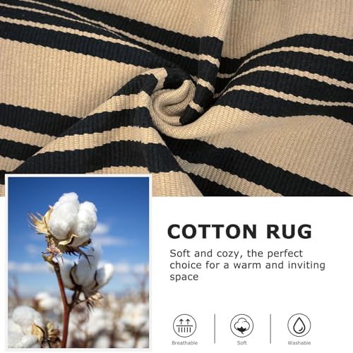 IOHOUZE 3x5 Striped Indoor Outdoor Rug, Washable Front Porch, Black Tan - Image 6
