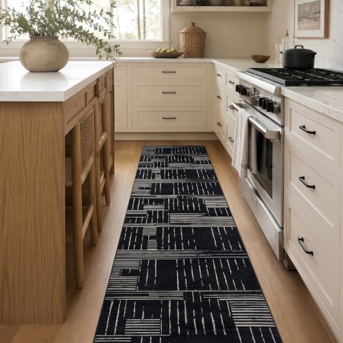 Rugshop Block Stripe Machine Washable Non-Slip Runner Rug, 2'x10' Black by Rugshop