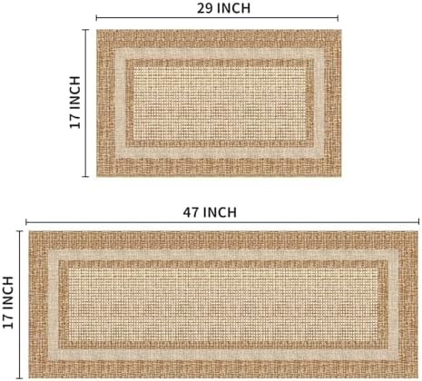 Artoid Mode Beige Rectangle Plaid Kitchen Mats Set of 2-17x29 + 17x47 - Image 3