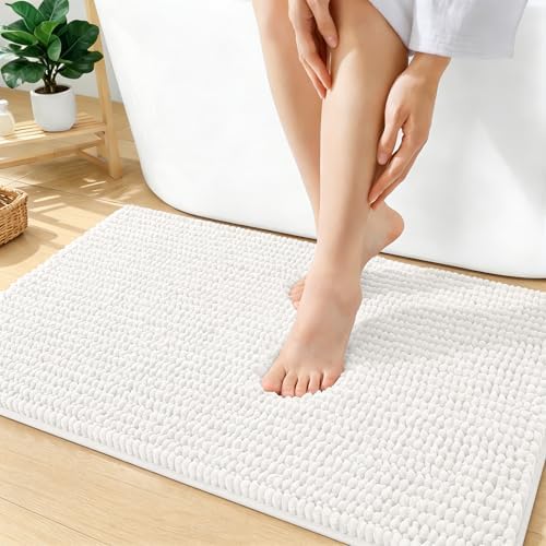 OLANLY Thick Chenille Bathroom Rugs 36x24, Soft Absorbent Bath Mat, Ivory by OLANLY