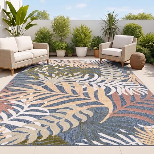 JONATHAN Y Tropics Palm Leaves Indoor Outdoor Area Rug 8x10 Dark Blue/Multi by JONATHANY