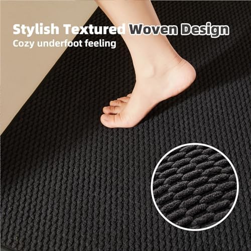 TYUU Black Bathroom Runner Rug, Long Bath Mat Washable Thin Quick Dry Low Pile Bathroom Runner Rugs 24 x 60 Non Slip, Black 24''x60'' - Image 3