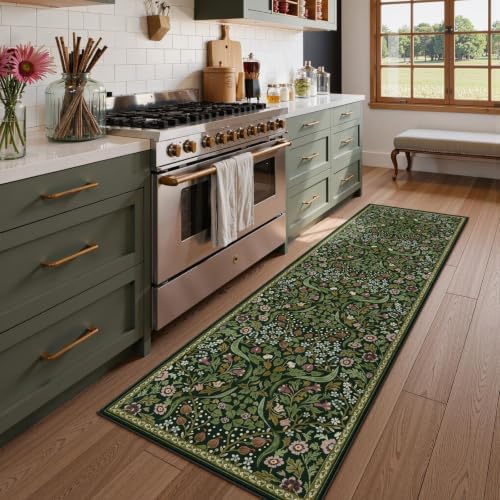 Moynesa 2'8"x8' Runner Rug for Hallway, Green Vintage Floral Kitchen Runner - Image 6