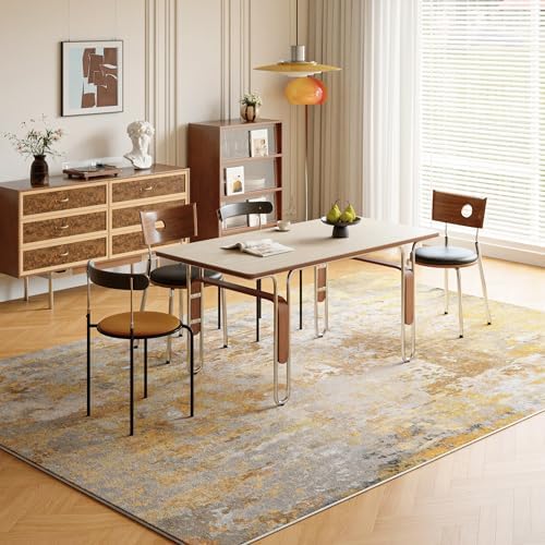 Beige Gold Washable Rug 6x9 Area Rugs for Living Room Bedroom Carpet, Indoor Vintage Abstract Boho Large Rug Non Slip Faux Wool Rugs for Dorm, Dining Room Table, Nursery, Kids Playroom - Image 2