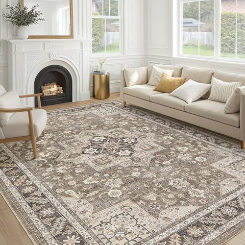 cotiled 6x9 Area Rug for Living Room, Washable, Traditional, Brown by COTILED