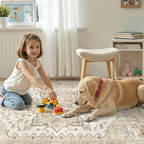 Washable Rugs 10x14 Rug for Living Room, Vintage Large Indoor Carpet Gold - Image 4