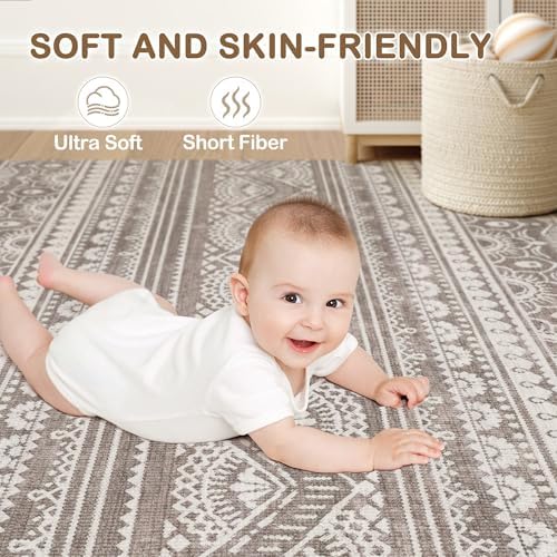 Tortania Area Rug Living Room Rugs - 10x12 Washable Large Soft Neutral Boho Moroccan Bohemian Farmhouse Rug Indoor Floor Carpet for Bedroom Under Dining Table Home Office Decor - Dark Brown - Image 4