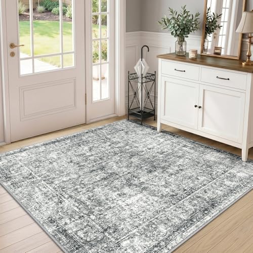 CAPALOCA Square 5ft Washable Nursery Girls Low Pile Area Rug Grey by CAPALOCA