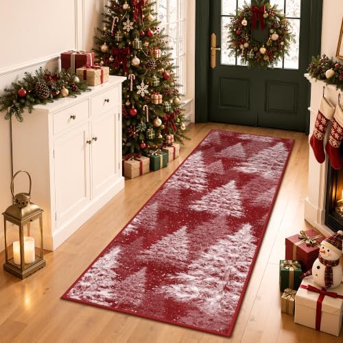 Madane Christmas Runner Rug 2x6 for Kitchen, Washable Soft Hallway Rug Red by Madane
