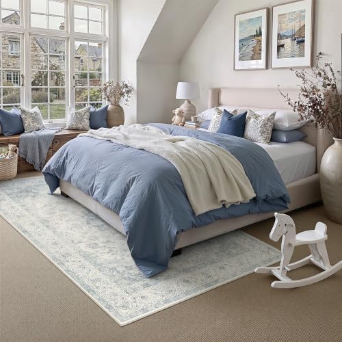6x9 Blue Washable Area Rug Non Slip Vintage Carpet - Image 2