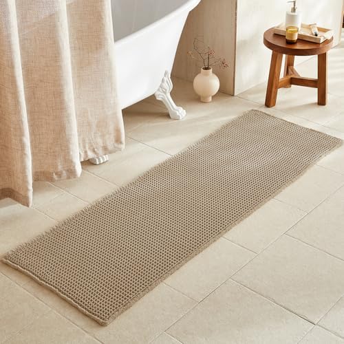 TYUU Waffle Runner Rug Bathroom, Long Boho Bath Mat Non Slip, 72x24 Khaki by TYUU