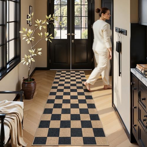 Lahome Checkered Easy Jute Kitchen Runner Rug, 2x8 Outdoor Rugs Washable - Image 6