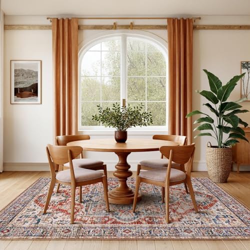 Amada 5x7 Washable Area Rug for Living Room, Red, Vintage Pattern - Image 3
