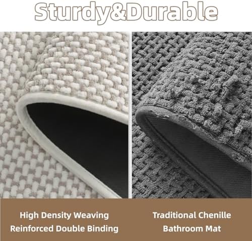 PADOOR-Bath Mat Runner-Super Absorbent Chenille Bathroom Mats-Rubber Backed Bath Mats for Bathroom Non Slip, Easy Clean Bathroom Runner Rugs Front of Bathtub,Shower Room,Sink-17×59, Beige&Cream - Image 5