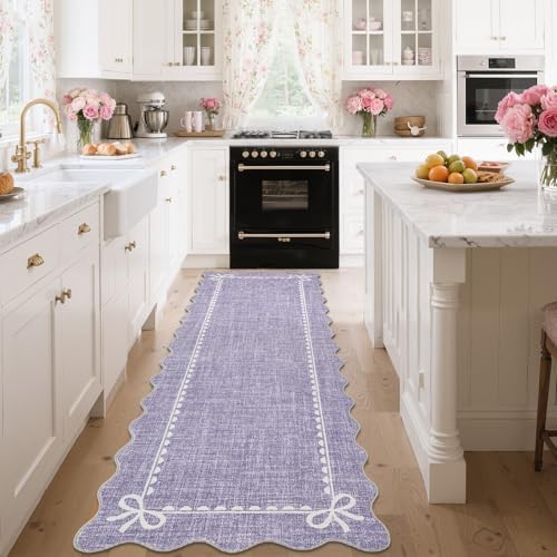 GarveeHome Scalloped Hallway Runner Rug 2.5x10 Non Slip Bedroom Rugs,Purple - Image 3