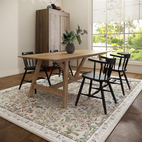 Washable Area Rug for Living Room: 9x12 Area Rugs for Bedroom Vintage Stain Resistant Non Slip Low Pile Soft Indoor Carpet Rug for Kitchen Dining Room Farmhouse Kids Room Nursery - Image 6