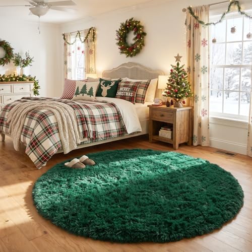 Amdrebio Dark Green Large Round Circle Area Rug 6Ft for Living Room Bedroom - Image 4