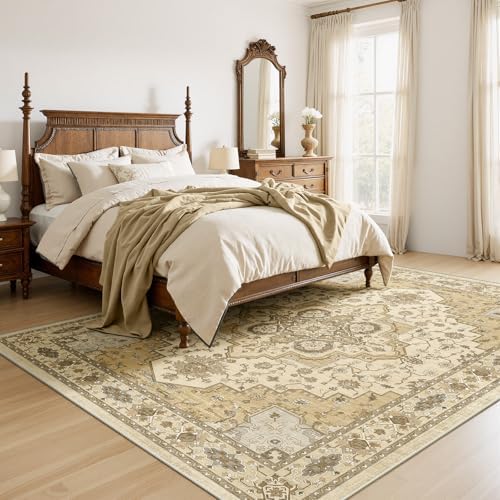 Amada Vintage Washable Area Rug,8'x10',Beige/Cream - Image 4