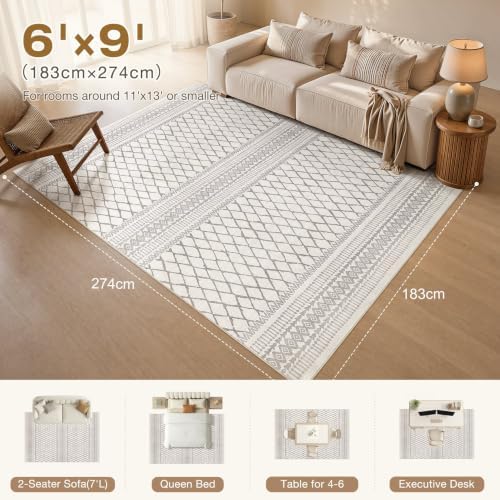 cotiled 6x9 Area Rugs for Living Room: Boho Washable Rug for Dining Room - Image 2