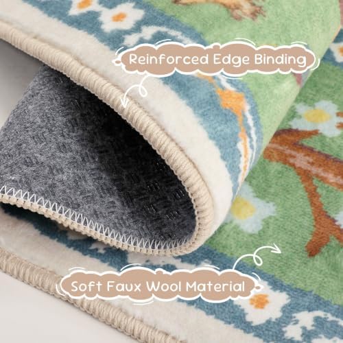 Tribesigns Washable Animal Floral 5x7 Kids Playroom Rug, Soft Cute Green Nursery Rugs for Bedroom, Non-Slip Low Pile Indoor Zoo Carpet Rugs for Kids Room Living Room, Green/5x7 - Image 4