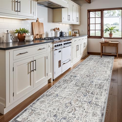 Washable 4x12 Runner Rug for Hallway - Vintage Kitchen Entryway Rugs Indoor Non Slip Stain Resistant Carpet for Living Room Bedroom Wide Home Decor Floor Mat for Bathroom Laundry 4'x12' Brown - Image 2
