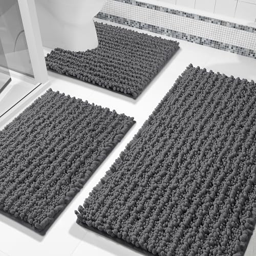Yimobra Bathroom Rug Set 3 Piece, Super Absorbent Bath Mat Set, Dark Gray by Yimobra