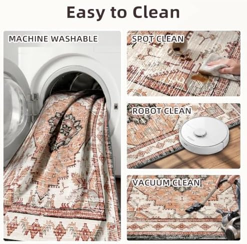 Area Rugs Small 2x3 Washable Non-Slip Boho Indoor Carpets, Orange - Image 4