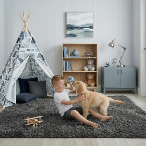 Dark Grey Fluffy Area Rug 5x8 Ft, Washable for Living Room by OHWPEAT