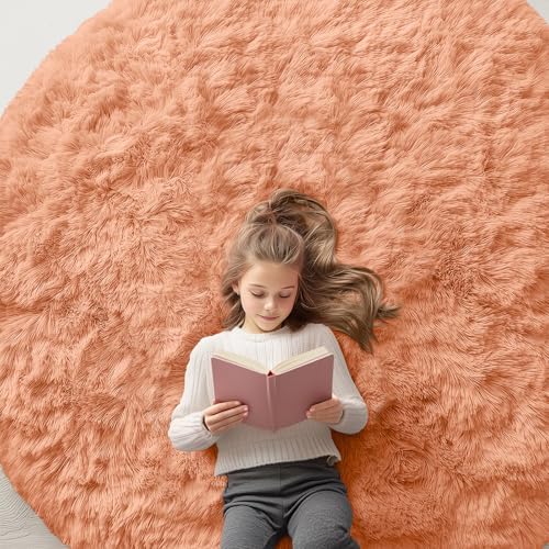 OLANLY Muted Orange Round Rugs for Bedroom - Machine Washable, 6 ft Circle Area Rugs for Living Room, Soft and Fluffy Shaggy Carpet for Teen Girl and Boys, Nursery Rooms, Dorms, Home Decor Aesthetic by OLANLY