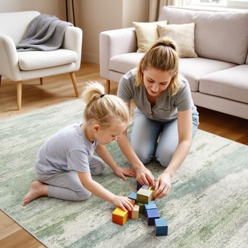 4x5 Area Rug Washable Abstract: Non Slip Entryway Floor Mat Sage Green - Image 3