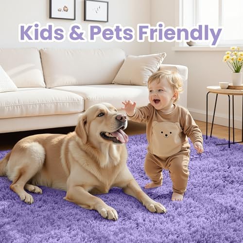 6x9 Fluffy Shag Area Rugs for Living Room Bedroom: Soft Plush Carpet Purple - Image 3