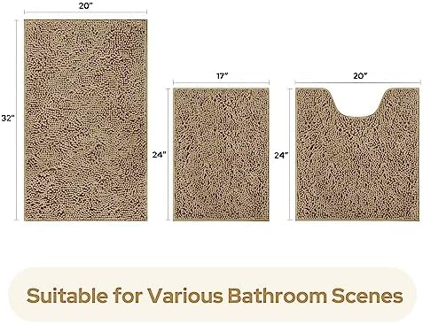 HOMEIDEAS Bathroom Rugs Set of 3, Super Soft Absorbent Chenille Bath Rugs - Image 3