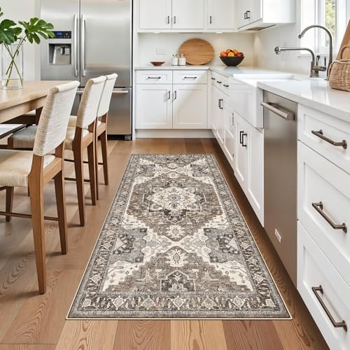 Kitchen Runner Rug 3x6 Non-Slip - Washable Vintage Rugs with Rubber Backing for Living Room Hallway Low Pile Easy Clean Carpet Soft Thin Lightweight Floor Mat for Bedroom Laundry Room(Beige,3x6) - Image 3