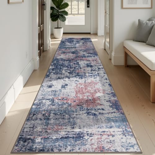 Sasttie 2x12 Runner Rug, Modern Abstract Hallway Carpet, Pink & Blue by SASTTIE